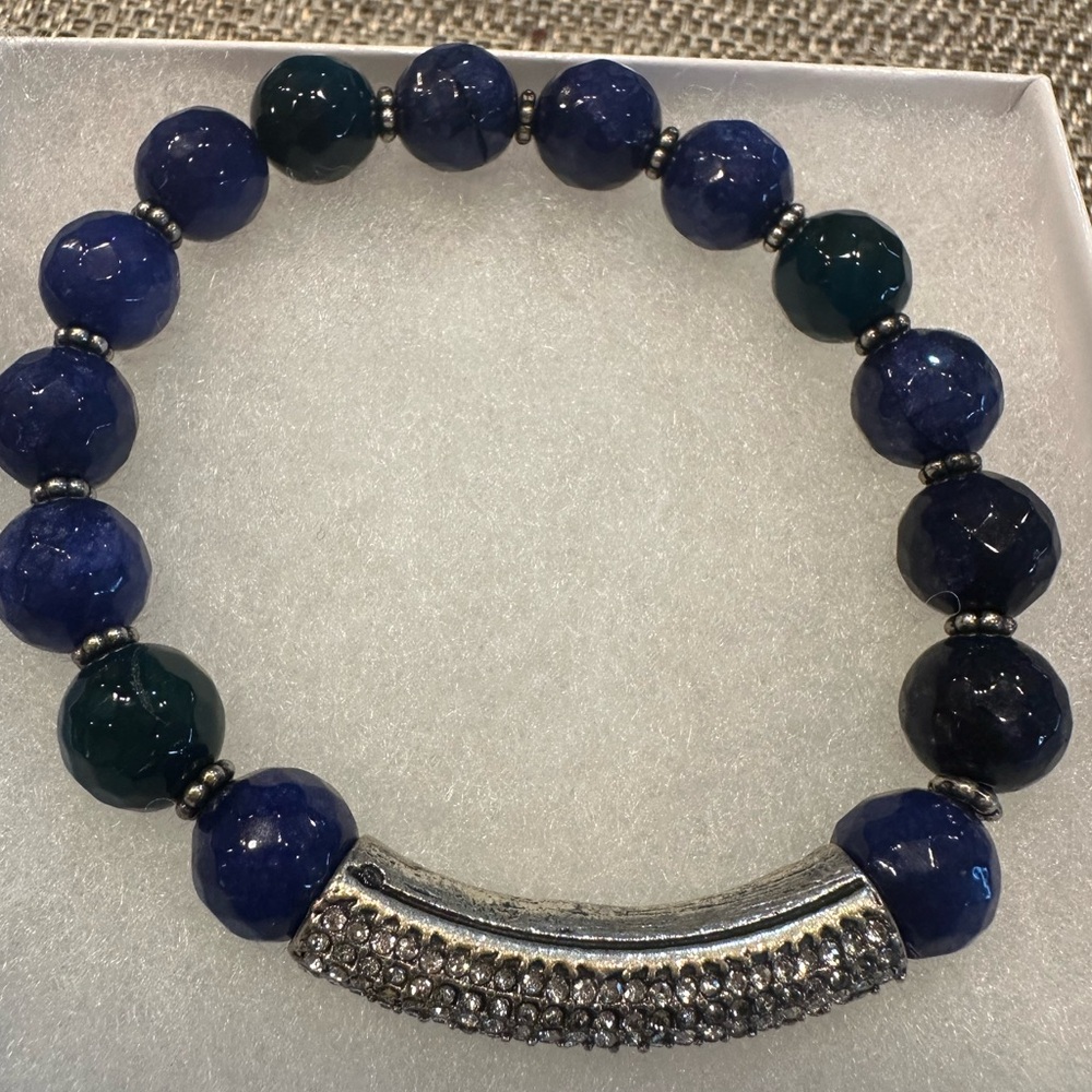 Blue Beaded Bracelet with Silver Accents